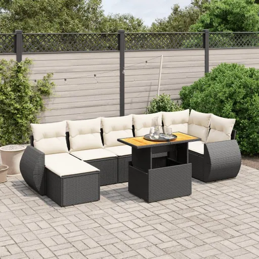 Set de Sofás de Jardín 8 Piezas y Cojines Ratán Sintético Negro