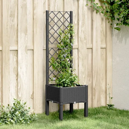 Jardinera Con Enrejado PP Negro 40x40x142 cm