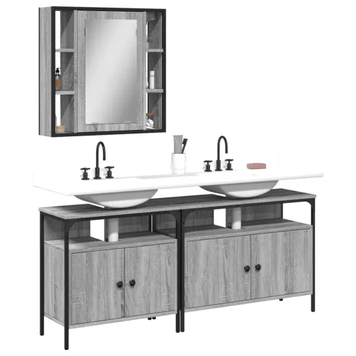 Set de Muebles de Baño 3 Pzas Madera Contrachapada Gris Sonoma