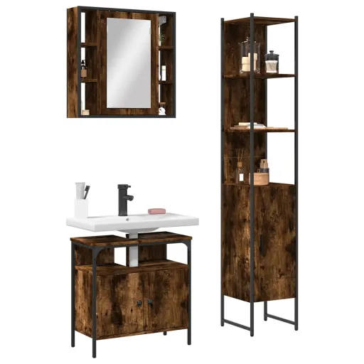 Set de Muebles Baño 3 Pzas Madera Contrachapada Roble Ahumado