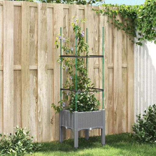 Jardinera Con Enrejado PP Gris Claro 40x40x142,5 cm
