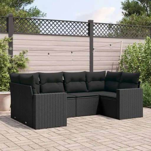 Set de Sofás de Jardín 6 Piezas y Cojines Ratán Sintético Negro