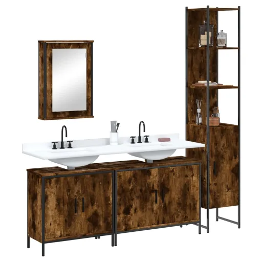 Set de Muebles Baño 4 Pzas Madera Contrachapada Roble Ahumado