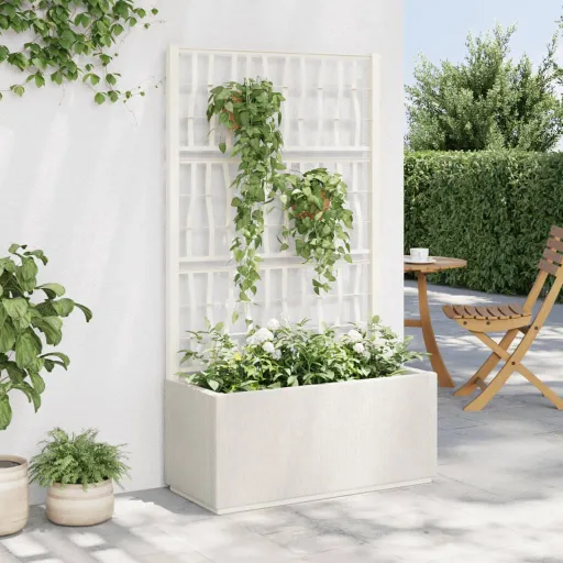 Jardinera Con Enrejado PP Blanco 80x36x140 cm