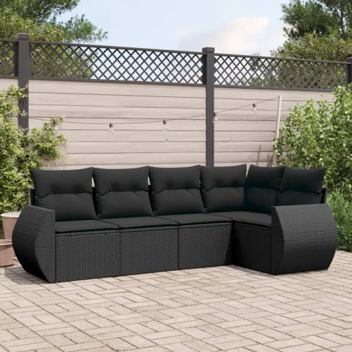 Set de Muebles de Jardín 5 Pzas y Cojines Ratán Sintético Negro