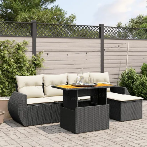 Set de Sofás de Jardín 6 Piezas y Cojines Ratán Sintético Negro