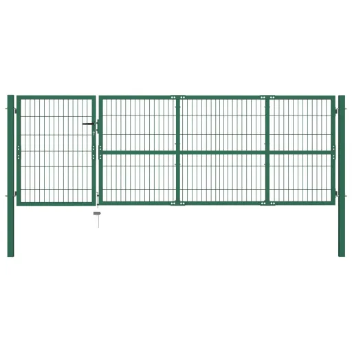 Puerta de Jardín Con Postes 350x100 cm Acero Verde