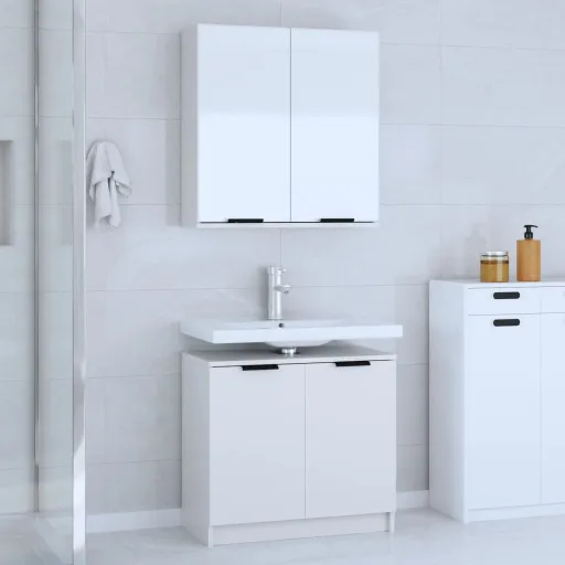 Juego de Muebles de Baño 2 Piezas Madera Contrachapada Blanco