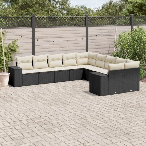 Set de Sofás de Jardín 10 Pzas Cojines Ratán Sintético Negro