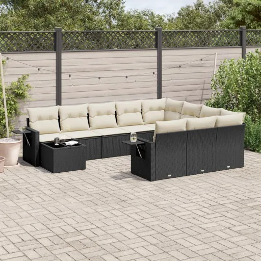 Set de Sofás de Jardín 11 Pzas y Cojines Ratán Sintético Negro