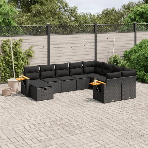 Set de Sofás de Jardín 10 Pzas Cojines Ratán Sintético Negro