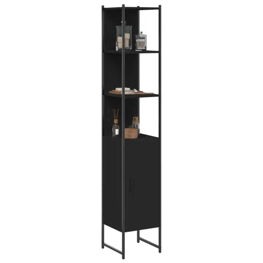 Armario de Baño Madera de Ingeniería Negro 33x33x185,5 cm