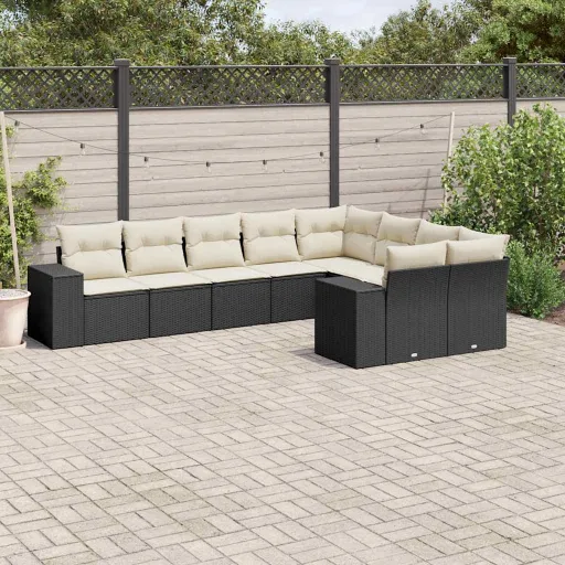Set de Sofás de Jardín 8 Piezas y Cojines Ratán Sintético Negro