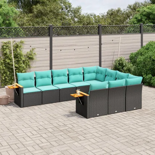 Set de Sofás de Jardín 10pzas Con Cojines Ratán Sintético Negro