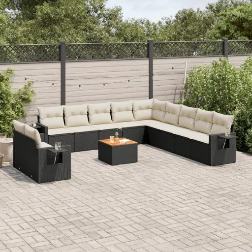 Set de Sofás de Jardín y Cojines 12 Pzas Ratán Sintético Negro