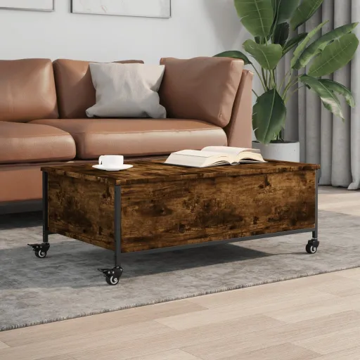 Mesa de Centro Con Ruedas Madera Ingeniería Roble 91x55x34 cm