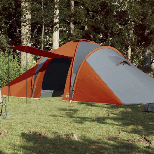 Tienda Familiar Con Cúpula Impermeable 6 Personas Gris Naranja