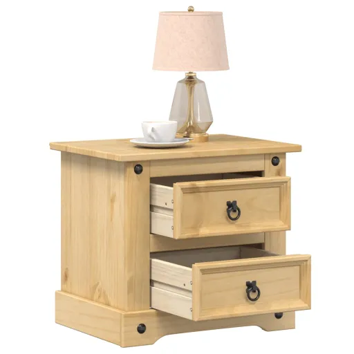 Mesita de Noche Corona Madera Maciza de Pino 53x39x47 cm