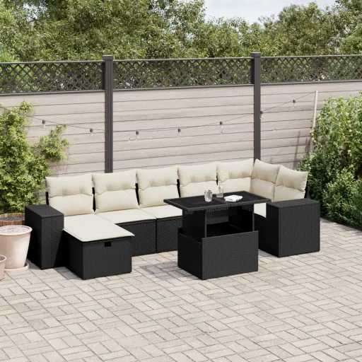 Set de Sofás de Jardín 8 Piezas y Cojines Ratán Sintético Negro