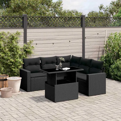 Set de Sofás de Jardín 6 Piezas y Cojines Ratán Sintético Negro