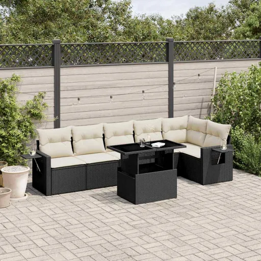 Set de Sofás de Jardín 7 Pzas Con Cojines Ratán Sintético Negro