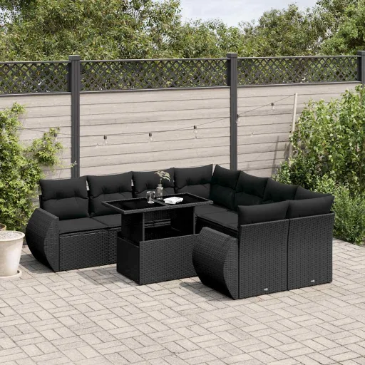 Set de Sofás de Jardín 8 Piezas y Cojines Ratán Sintético Negro