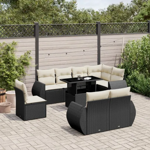 Set de Sofás de Jardín 8 Piezas y Cojines Ratán Sintético Negro