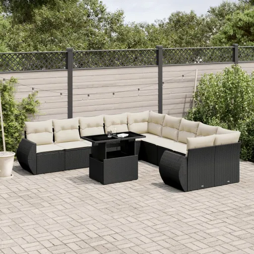 Set de Sofás de Jardín 11 Pzas y Cojines Ratán Sintético Negro