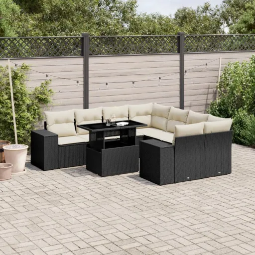 Set de Sofás de Jardín 8 Piezas y Cojines Ratán Sintético Negro