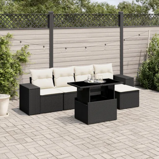 Set de Sofás de Jardín 6 Piezas y Cojines Ratán Sintético Negro