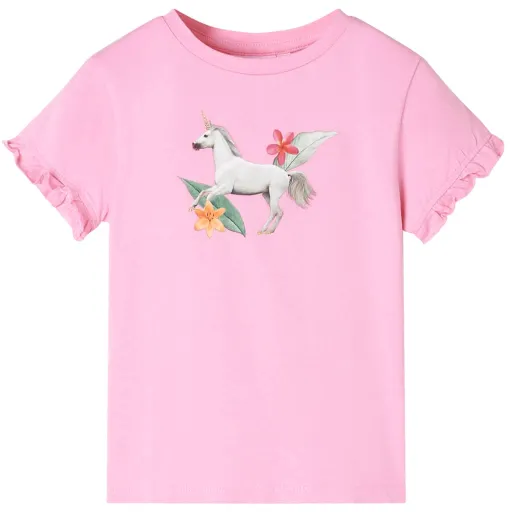 Camiseta Infantil de Manga Corta Rosa Brillante 116