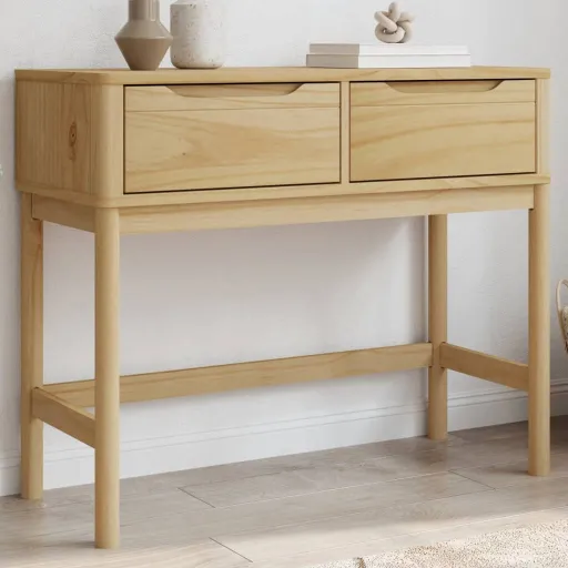 Mesa Consola FLORO Madera Maciza de Pino Marrón 89,5x36,5x73 cm