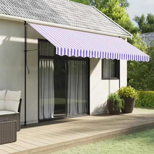 Tela de Cenefa de Toldo de Repuesto Rayas Azul y Blanco 4 m