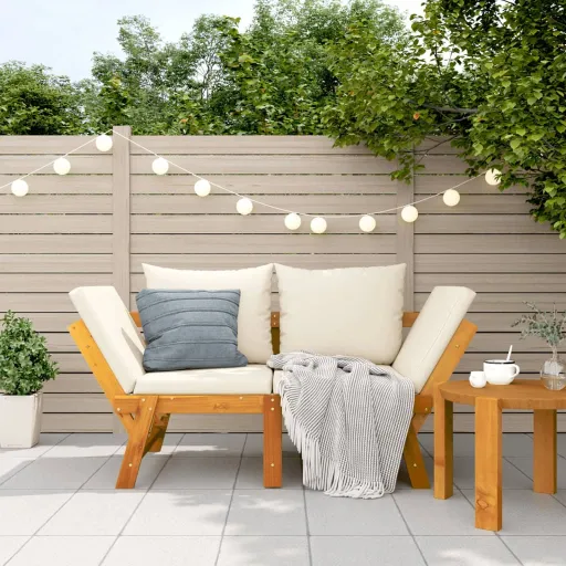 Banco de Jardín Con Cojines 2 en 1 Madera Maciza de Acacia