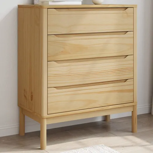 Cómoda Cajonera FLORO Madera Maciza de Pino Marrón Cera
