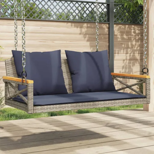Banco Columpio Con Cojines Ratán Sintético Gris 109x62x40 cm