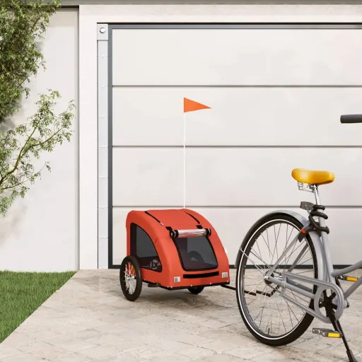 Remolque de Bicicleta Mascotas Hierro Tela Oxford Naranja