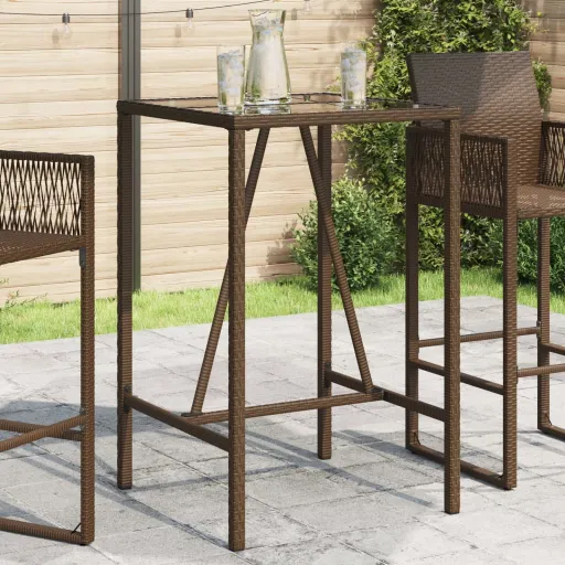 Mesa de Bar de Exterior Ratán Sintético Marrón 70x70x110 cm