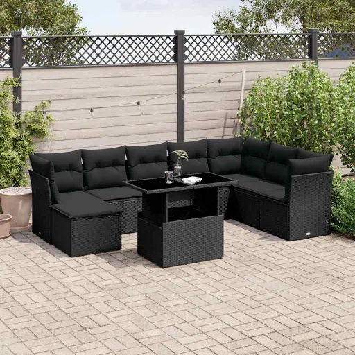 Set de Sofás de Jardín 8 Piezas y Cojines Ratán Sintético Negro