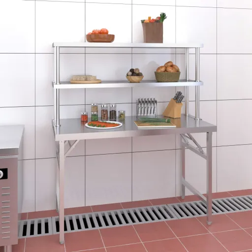Mesa de Trabajo Para Cocina Con Estante Acero Inox 120x60x145cm