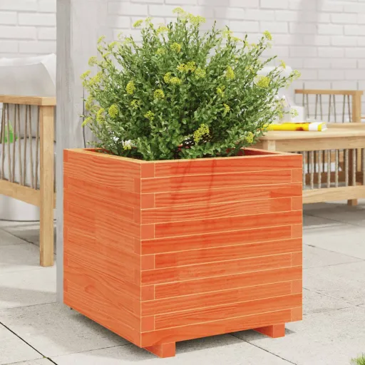 Jardinera Madera Maciza de Pino Marrón Cera 50x50x49,5 cm