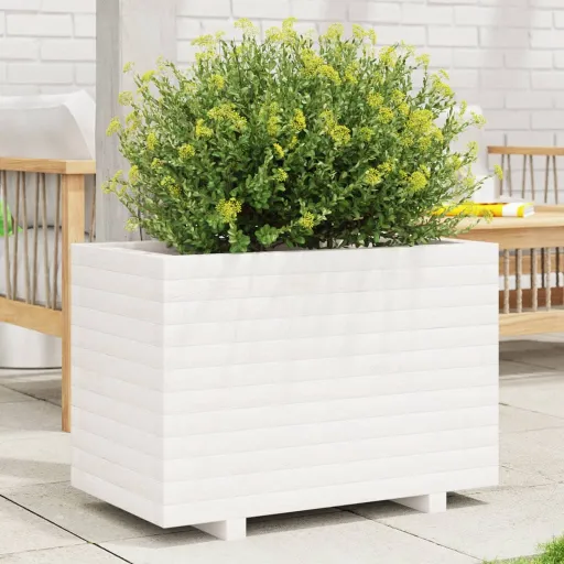 Jardinera Madera Maciza de Pino Blanco 70x40x49,5 cm