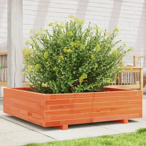 Jardinera de Madera Maciza de Pino Marrón Cera 90x90x26,5 cm