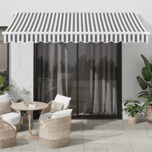 Toldo Retráctil Manual Gris Antracita y Blanco 350x250 cm