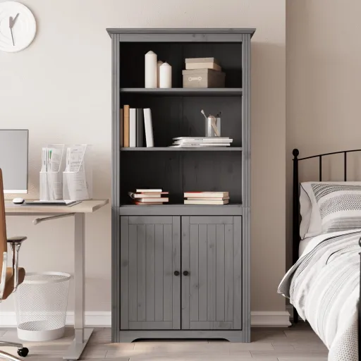 Librería BODO Madera Maciza de Pino Gris 82x40x173 cm