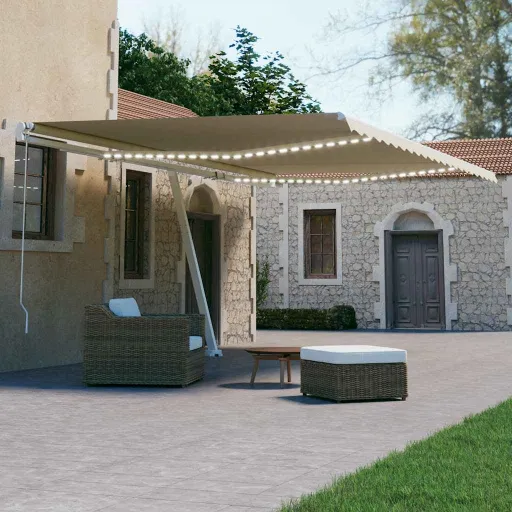 Toldo Automático Con LED Sensor de Viento Crema 600x300 cm