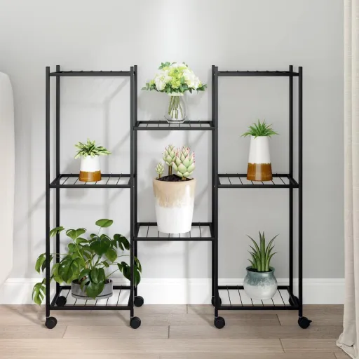 Soporte Para Flores Con Ruedas Hierro Negro 83x25x83,5 cm