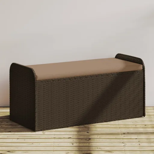 Banco de Almacenaje y Cojín Ratán Sintético Marrón 115x51x52 cm