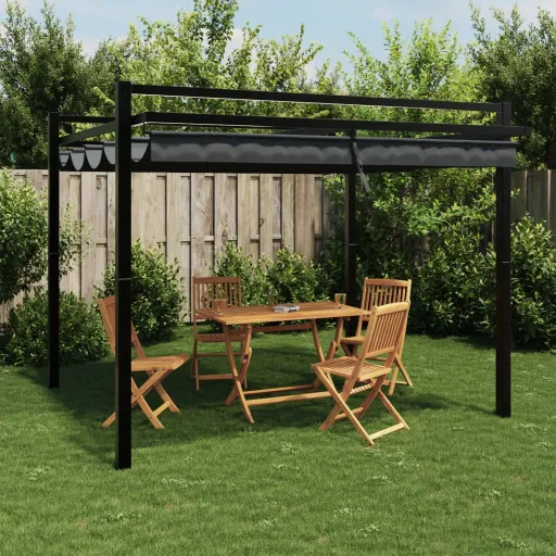 Cenador de Jardín Con Techo Retráctil Aluminio Antracita 3x3 m
