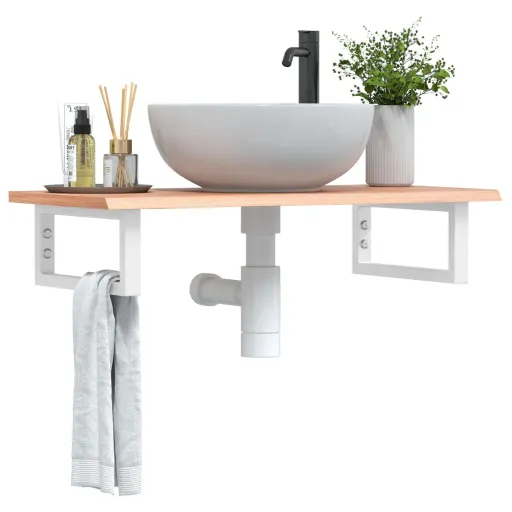 Estante de Lavabo de Pared de Acero y Madera Maciza de Roble